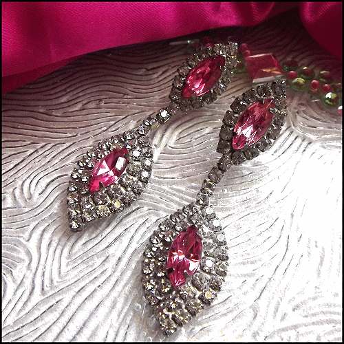 Pink Crystal Vintage earrings (15812 Deco Earrings chandelier 1950s Diamond Chandelier  vintage diamond